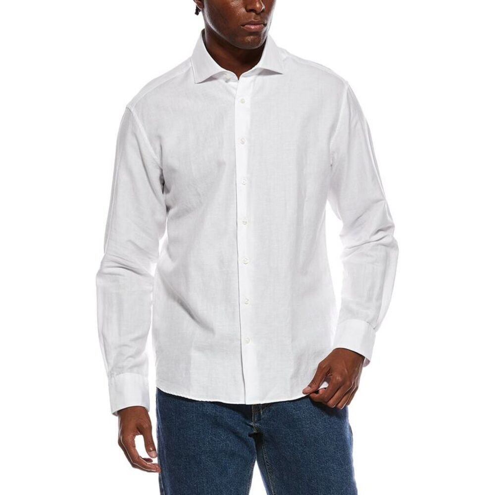 Eterna Mens  Soft Linen-Blend Modern Fit Cutaway Collar Shirt